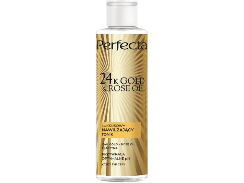 PERFECTA 24K Gold & Rose Oil Luksusowy nawilżający tonik do twarzy, płyn