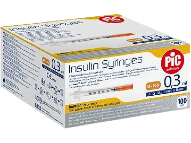 PIC solution Insulin Syringes 30G (0,30mm) x 8mm Jednorazowa strzykawka insulinowa