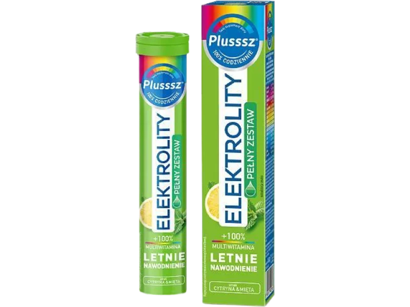 Plusssz Elektrolity + multiwitamina, smak cytryna & mięta, tabletki musujące
