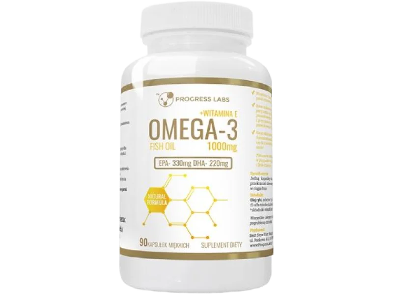 PROGRESS LABS Omega-3 1000 mg + Witamina E, kapsułki miękkie