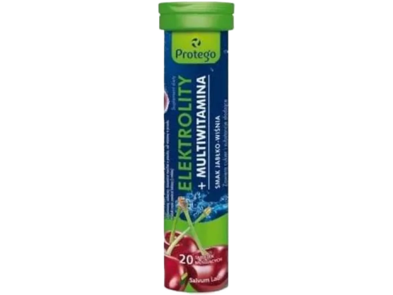 Protego Elektrolity + Multiwitamina smak jabłko-wiśnia, tabletki musujące