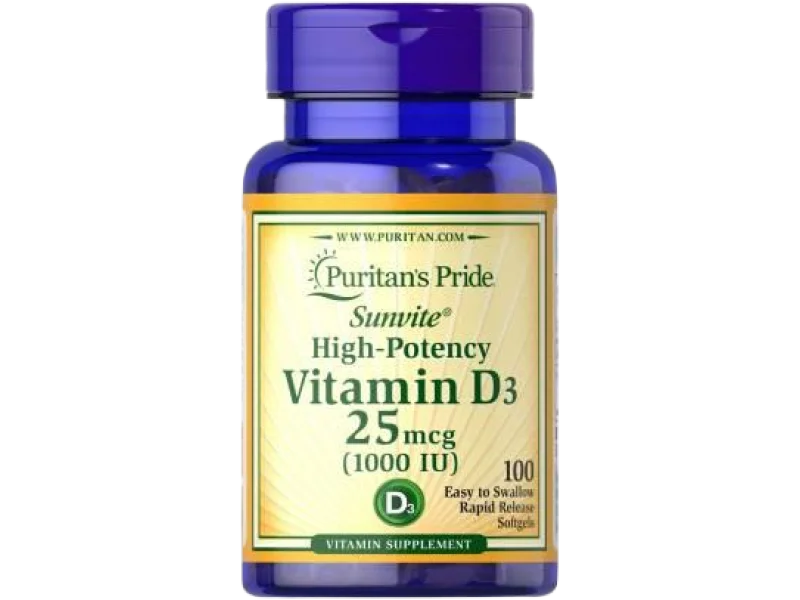 Puritan’s Pride Witamina D3 1000 IU, kapsułki miękkie, 25 µg