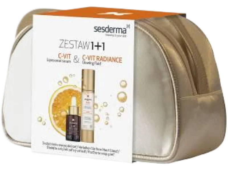SESDERMA ZESTAW C-VIT Liposomalne Serum + Krem Rozświetlający + kosmetyczka