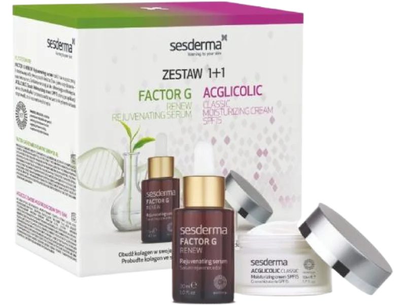 SESDERMA Zestaw FACTOR G Renew Serum do twarzy + ACGLICOLIC Classic Krem nawilżający SPF15, serum,krem