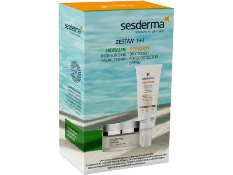 SESDERMA Zestaw REPASKIN DRY Fotoprotector SPF50 + Hidraloe Krem nawilżający