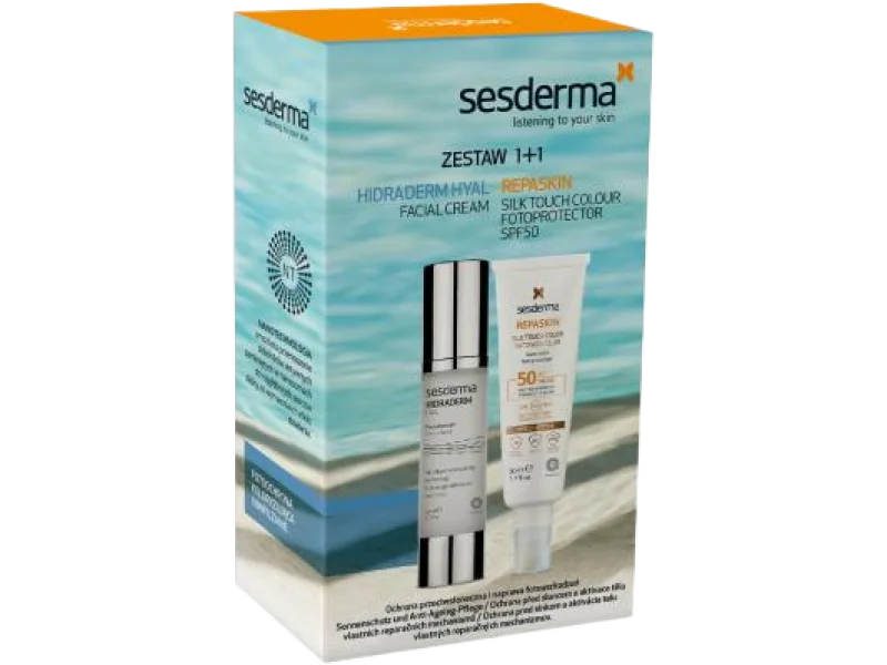 SESDERMA Zestaw REPASKIN SILK Touch Fotoprotector SPF50 + Hidraderm Hyal krem do twarzy