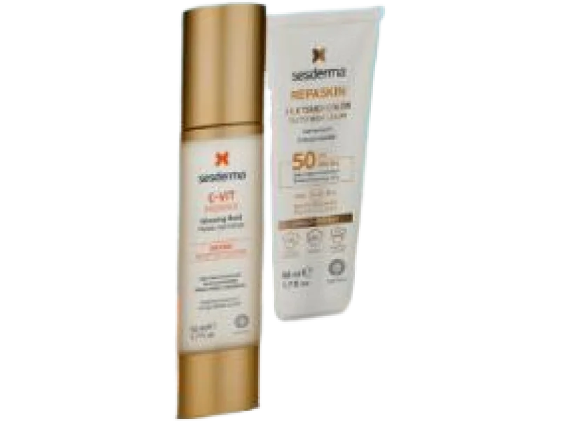 SESDERMA Zestaw REPASKIN SILK Touch liposomowy fotoprotektor słoneczny SPF50 + C-VIT Radiance krem