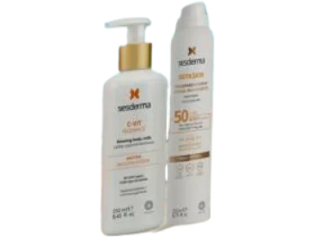 Zdjęcie produktu SESDERMA Zestaw REPASKIN Spray Fotoprotector SPF50+ + C-VIT Rozświetlające Mleczko do ciała, mleczko,spray