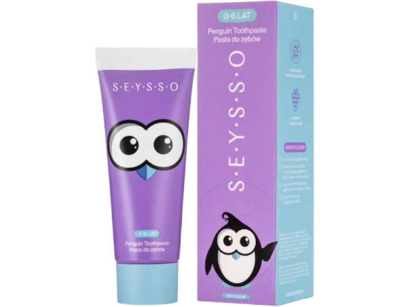 SEYSSO Kids Penguin Pasta do zębów dla dzieci 0-6 lat malinowa, pasta do jamy ustnej