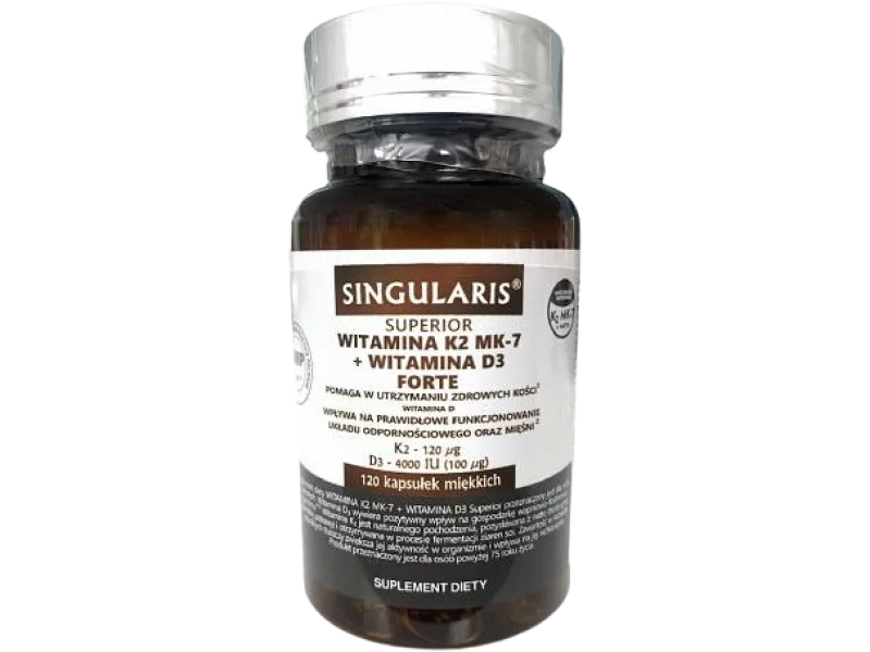 SINGULARIS Superior Witamina K2 MK-7 + Witamina D3 Forte, kapsułki miękkie, 120 µg + 4000 j.m.