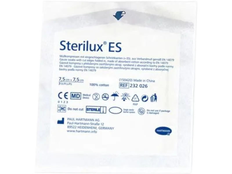 STERILUX ES kompresy gazowe jałowe, 17 nitkowe, 8 warstwowe