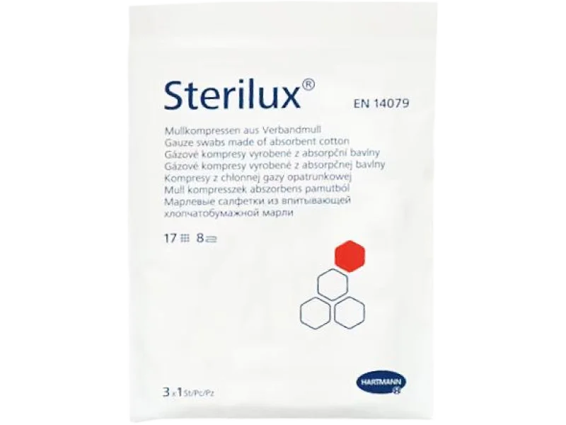 STERILUX Kompresy gazowe jałowe 17-nitkowe 8-warstwowe