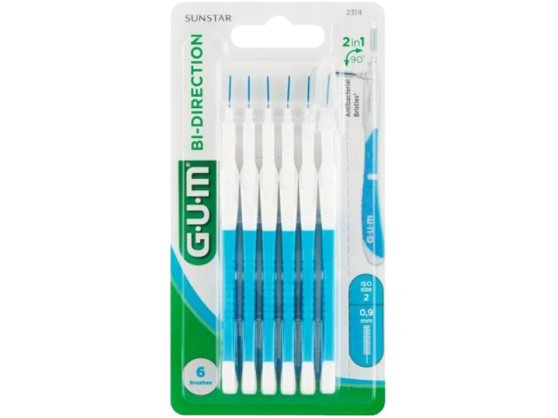 SUNSTAR GUM Bi-Direction Szczoteczki międzyzębowe niebieskie, sprzęt medyczny, 0,9 mm