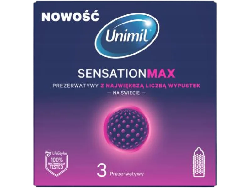 UNIMIL SENSATION MAX Prezerwatywy lateksowe z wypustkami