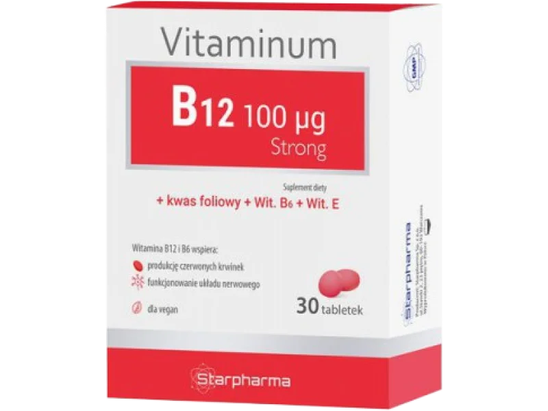 Vitaminum B12 100 mcg Strong + kwas foliowy i wit. E, tabletki