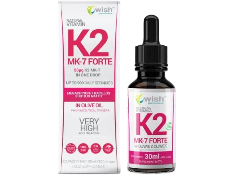 Wish Pharmaceutical Naturalna Witamina K2 MK-7 Forte, krople, 50 μg
