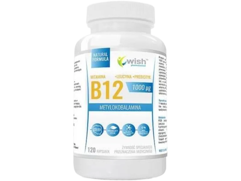 Wish Pharmaceutical Witamina B12 + L-leucytyna + Prebiotyk, kapsułki, 1000 µg