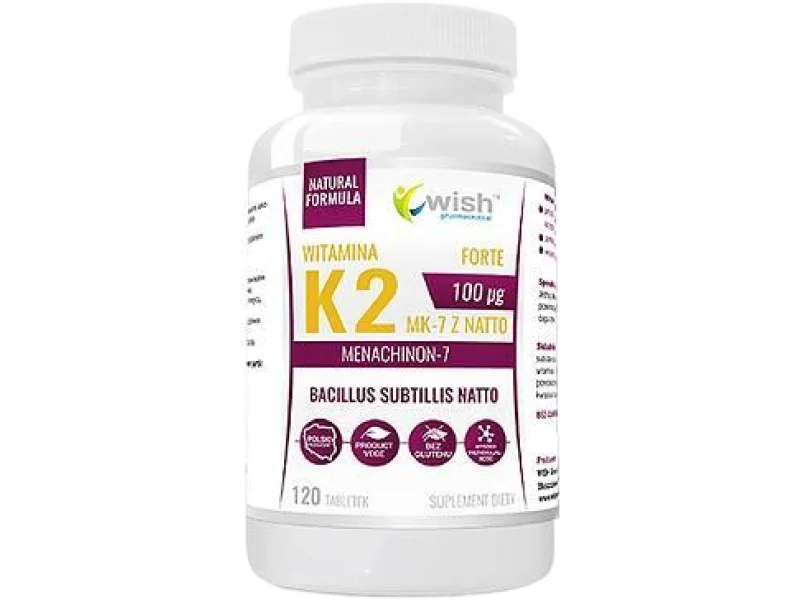 Wish Pharmaceutical Witamina K2 MK-7 z natto 100 mcg, tabletki, 100 mcg