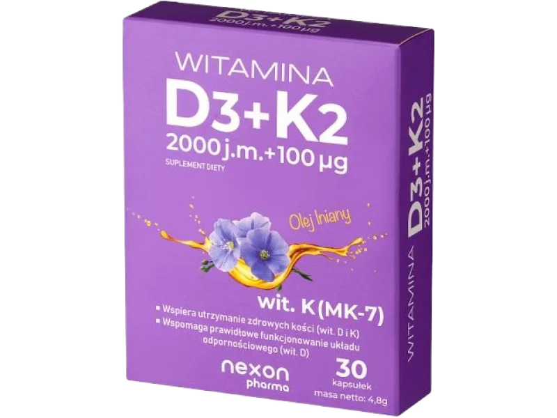 Witamina D₃ + K₂ 2000 j.m. + 100 μg, kapsułki miękkie