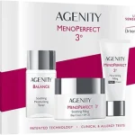 Zestaw Agenity Menoperfect łagodzący krem wypełniający na dzień SPF 20 + odżywczy krem wypełniający na noc + łagodzący tonik nawilżający, krem + tonik