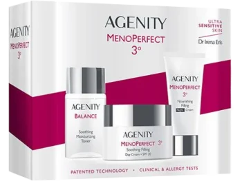 Zestaw Agenity Menoperfect Łagodzący krem wypełniający na dzień SPF 20 + Odżywczy krem wypełniający na noc + Łagodzący tonik nawilżający
