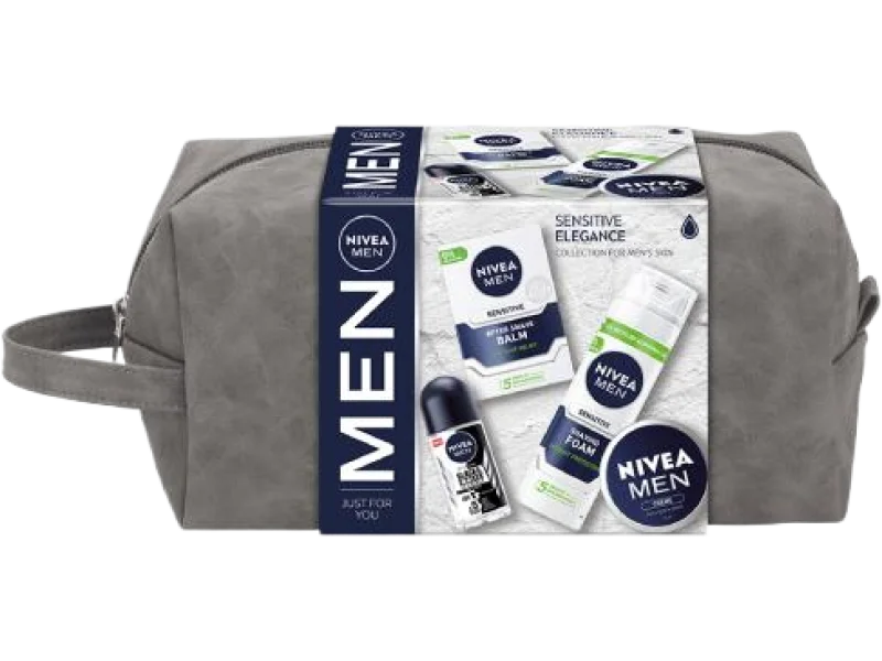 Zestaw NIVEA MEN Sensitive Elegance Łagodząca pianka do golenia + balsam po goleniu + Uniwersalny krem + Black&White Invisible Original Antyperspirant