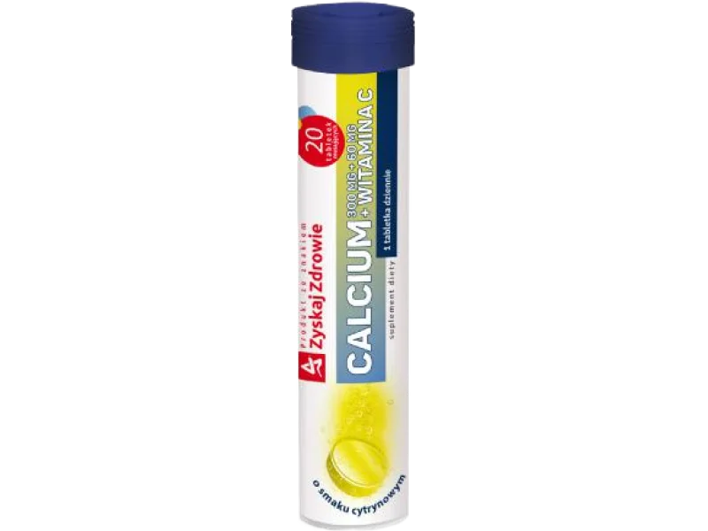 ZYSKAJ ZDROWIE Calcium 300 mg + witamina C 60 mg, smak cytrynowy, tabletki musujące, 300 mg + 60 mg